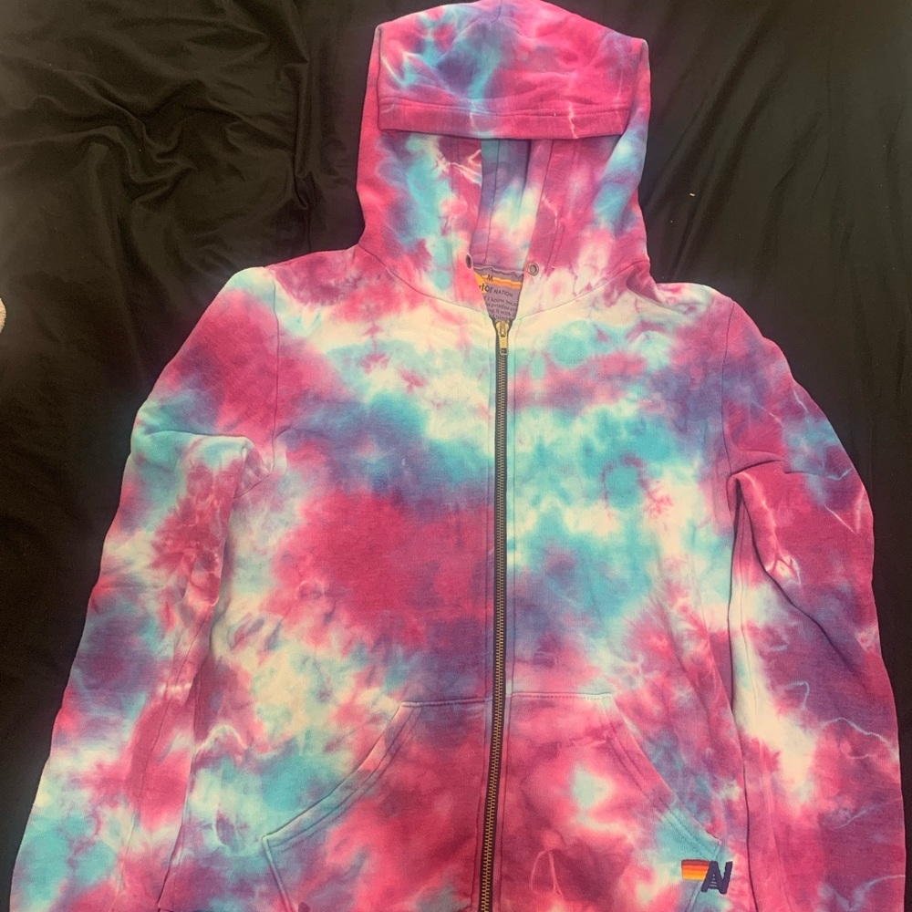 Aviator Nation Tie Dye Pink and Blue Sweater